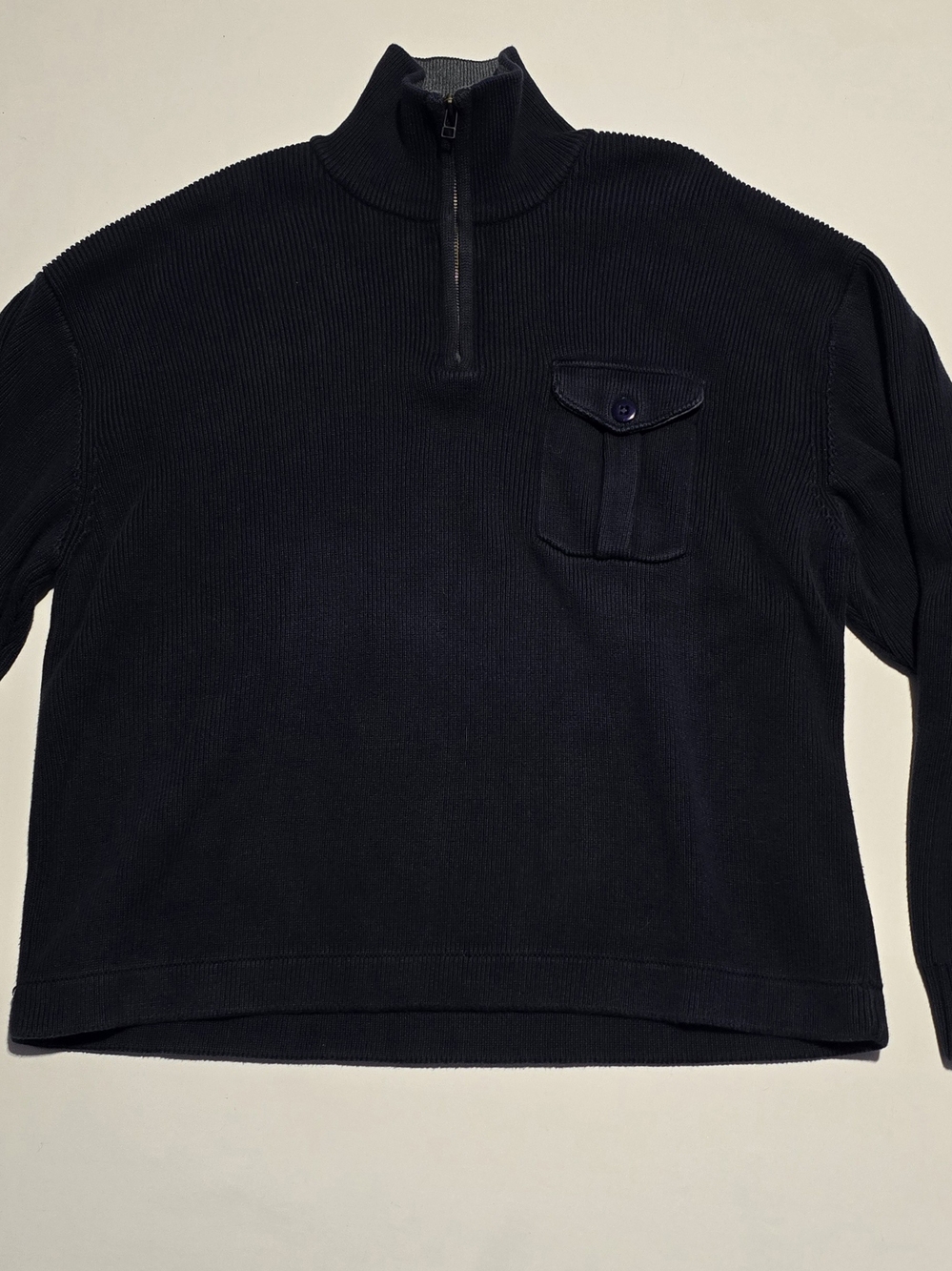 Vintage Orvis 1/4 Zip Ribbed Cotton Sweater w/ Elbow Patches XL Hong Kong
